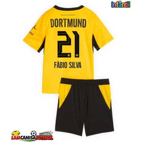 Camisa de Futebol Borussia Dortmund Fabio Silva #21 Equipamento Principal Infantil 2026-27 Manga Curta (+ Calças curtas)